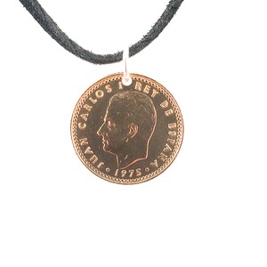 Spanish Coin Necklace, 1 Peseta, Coin Pendant, Leather Cord, Mens Necklace, Womens Necklace, Birth Year, 1975