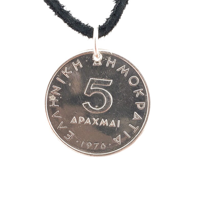 1976 Or 1978 Mens Necklace Birth Year 5 Drachmes Womens Necklace Coin Pendant Leather Cord Aristotle Coin Necklace