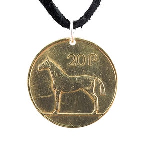 Irish Horse Coin Necklace, 20 Pence, Coin Pendant, Leather Cord, Mens Necklace, Womens Necklace, Birth Year, 1992, 1996