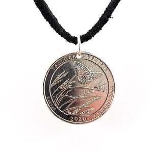 Collier papillon pièce de monnaie, Pendentif, Quartier des États-Unis, 25 cents, Collier pour homme, Collier pour femme, Cordon de cuir, 2020, Parc national