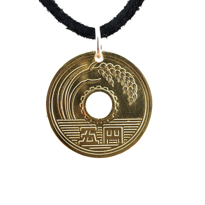 Lucky Japanese Coin Necklace 5 Yen Coin Pendant Mens Etsy