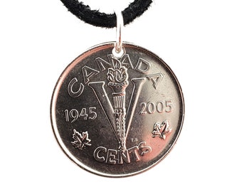 Canadian Coin Necklace, 5 Cent, Coin Pendant, Victory Nickel, Leather Cord, Mens Necklace, Womens Necklace, 2005