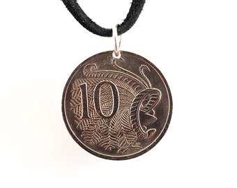 Australian Coin Necklace, 10 Cents, Coin Pendant, Mens Necklace, Womens Necklace, Leather Cord, Birth Year, 1971 1973, 1974 1975 1978 1979