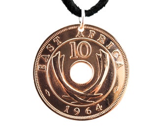 East African Coin Necklace, 10 Cents, Mens Necklace, Womens Necklace, Coin Pendant, Leather Cord, Birth Year, 1964