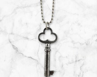 Vintage Skeleton Key Necklace, Pendant, Mens Necklace, Womens Necklace, Ball Chain, Leather Cord, Steampunk, Gothic
