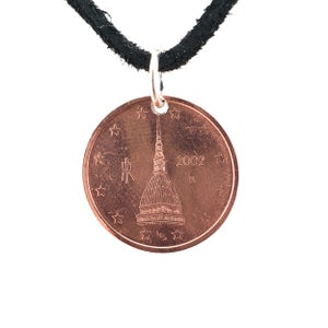 Italian Coin Necklace, 2 Euro, Coin Pendant, Mens Necklace, Womens Necklace, Leather Cord, Birth Year, 2002