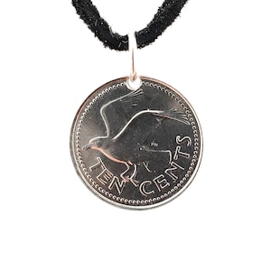 Barbados Coin Necklace, Coin Pendant, 10 Cents, Mens Necklace, Womens Necklace, Leather Cord, Handmade, 1992, 1995