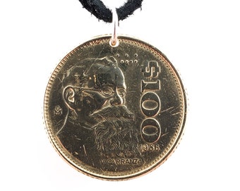 Mexican Coin Necklace, Coin Pendant, Coin Pendant, Leather Cord, Mens Necklace, Womens Necklace, 1984, 1985, 1986