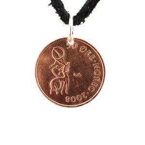 Norway Coin Necklace, Coin Pendant, Dragon, 50 Ore, Mens Necklace, Womens Necklace, Leather Cord, 2002, 2006, 2008, 2009, Handmade