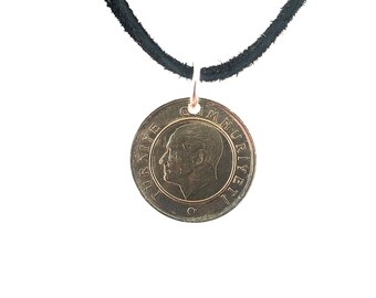 2013 Turkish Coin Necklace, 10 Kurus, Mens Necklace, Womens Necklace, Coin Pendant, Leather Cord, Turkey