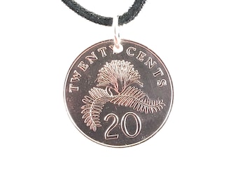 Singapore Coin Necklace, 20 Cents, Mens Necklace, Womens Necklace, Coin Pendant, Leather Cord, Birth Year, 1986