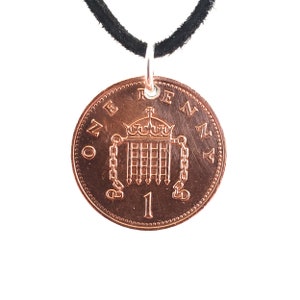 England Coin Necklace, 1 Penny, Coin Pendant, Lucky Penny, Leather Cord, Mens Necklace, Womens Necklace, 1980, 1983, 1987, 1989