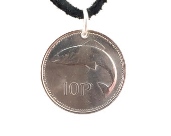 Irish Coin Necklace, Pendant, 10 Pence, Mens Necklace, Womens Necklace, Leather Cord, Handmade, Vintage, Birth Year, 2000
