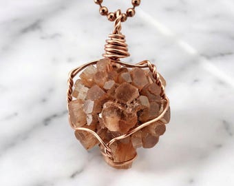 Aragonite Cluster Pendant, Necklace, Wire Wrapped, Mens Necklace, Womens Necklace, Raw, Natural, Gemstone, Crystal, Copper Wire, Handmade