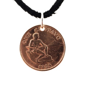 Philippines Coin Necklace, 1 Centavo, Coin Pendant, Mens Necklace, Womens Necklace, 1958