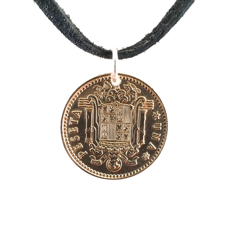 Spanish Coin Necklace 1 Peseta Coin Pendant Leather Cord Etsy