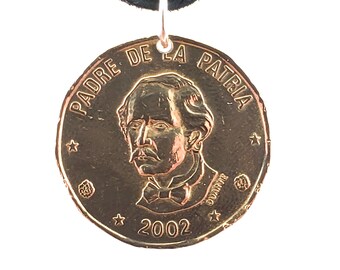 Dominican Coin Necklace, 1 Peso, Coin Pendant, Leather Cord, Mens Necklace, Womens Necklace, Birth Year, 2002, 2008
