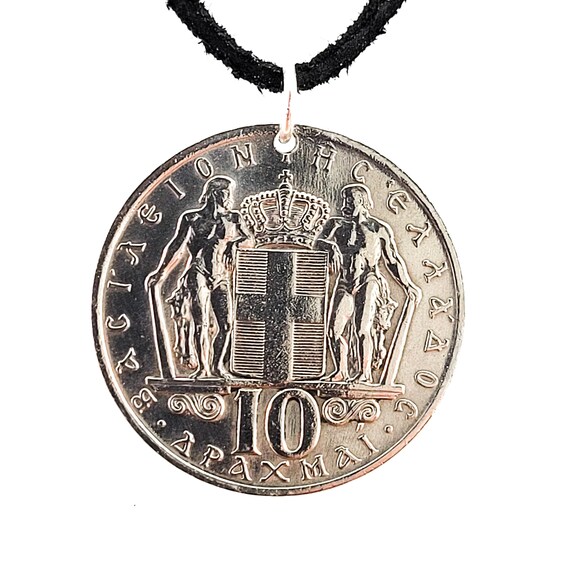 Collier Pièce De Monnaie Grèce – 1 Drachme Constantin II Avec Cordon Noir