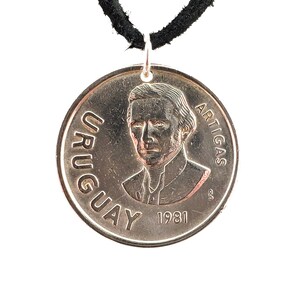1981 Uruguay Coin Necklace, 10 Nuevos Pesos, Coin Pendant, Mens Necklace, Womens Necklace, Leather Cord, Vintage
