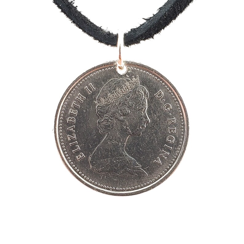 Caribou Coin Necklace, Canadian 25 Cents, Coin Pendant, Leather Cord, Men's Necklace, Women's Necklace, Birth Year, 1983, 1984, 1985, 1986 image 4