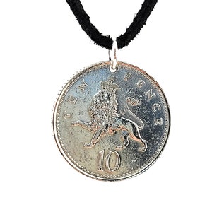 English Lion Coin Necklace, Pendant, Mens Necklace, Womens Necklace, 10 Pence, Leather Cord, Handmade, 2006, Birth Year