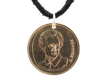 Greek Coin Necklace, 20 Drachmes, Coin Pendant, Mens Necklace, Womens Necklace, Leather Cord, 1994, 1998, Vintage
