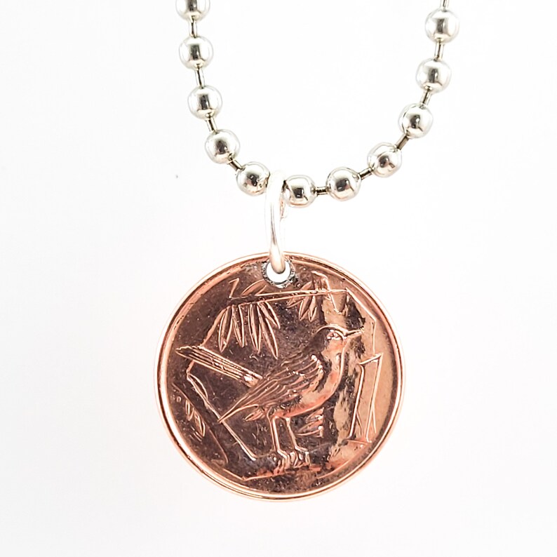 Bird Coin Necklace, Cayman Islands 1 Cent, Coin Pendant, Leather Cord, Mens Necklace, Womens Necklace, 1990, 1992, 1996, 1999 image 8
