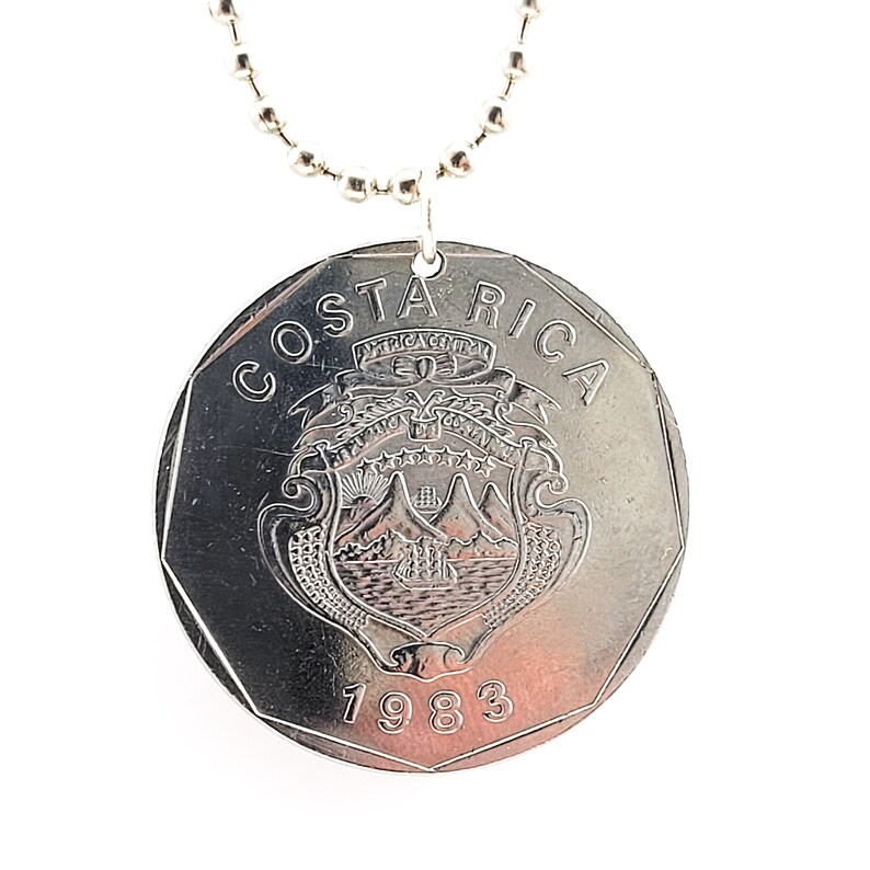 Costa Rica Coin Necklace, 20 Colones, Coin Pendant, Leather Cord, Mens Necklace, Womens Necklace, 1983, 1985 image 8