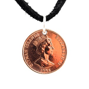 Bird Coin Necklace, Cayman Islands 1 Cent, Coin Pendant, Leather Cord, Mens Necklace, Womens Necklace, 1990, 1992, 1996, 1999 image 4