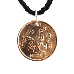 Norway Coin Necklace, 2 Ore, Bird Pendant, Coin Pendant, Leather Cord, Men&#39;s Necklace, Women&#39;s Necklace, 1962 1963 1964 1965 1966 1967