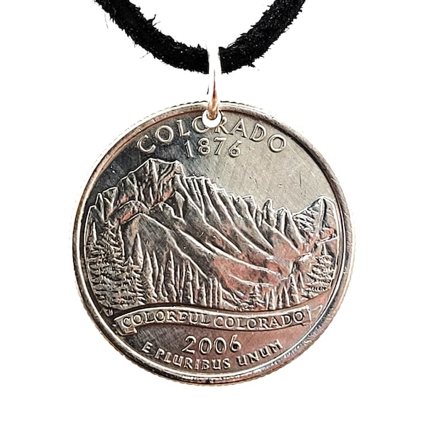 Colorado Coin Necklace, Pendant, State Quarter, Mens Necklace, Womens Necklace, Leather Cord, 2006, Handmade, Rocky Mountains, Birth Year