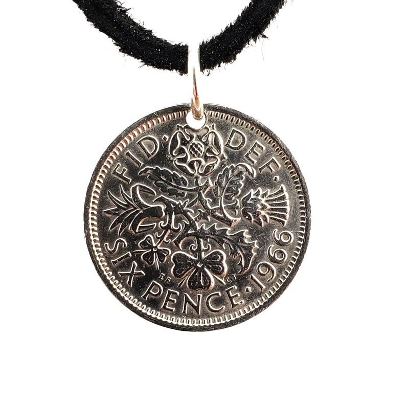 Sixpence Coin Necklace, England 6 Pence, Mens Necklace, Womens Necklace, Coin Pendant, Leather Cord, 1961, 1962, 1963, 1964, 1966, 1967 image 3