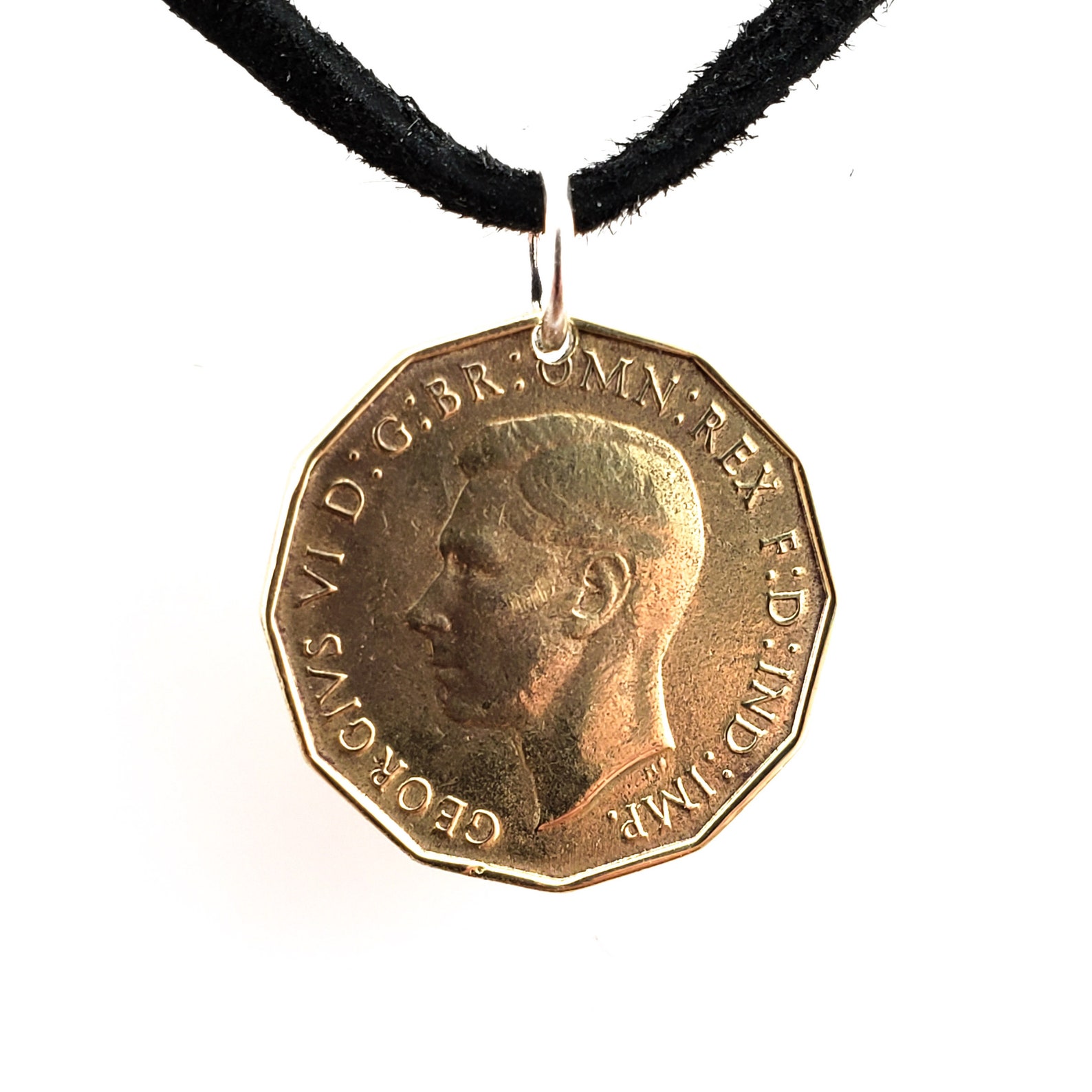 1937 English Coin Pendant Three Pence 3 Pence Coin Pendant Etsy