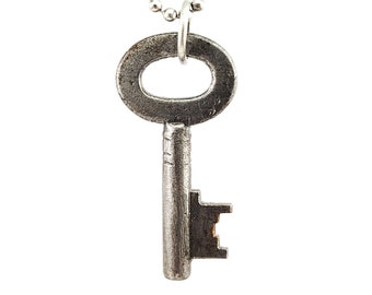 Vintage Skeleton Key Necklace, Pendant, Mens Necklace, Womens Necklace, Leather Cord, Ball Chain, Handmade, Steampunk, Gothic