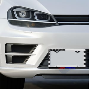 USA Party License Plate Frame, Patriotic Black & White American Flag Car Accessory