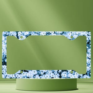 Blue Floral License Plate Frame - White Daisy Car Tag Frame - Cute Girly Car Accessory - Spring Summer Car Decor - Gift for Her