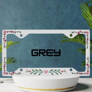 Floral Car License Plate Frame - Custom Decorative Plate Frame in Blue, Purple, Grey, Lime - Cute Car Accessory Gift for Women