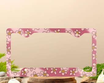Pink Floral License Plate Frame – Girly Car Decor