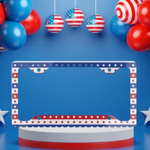USA License Plate Frame, Patriotic Stars Car Frame, Red White Blue Car Accessory, 4th of July License Plate Cover, American Flag Car Decor