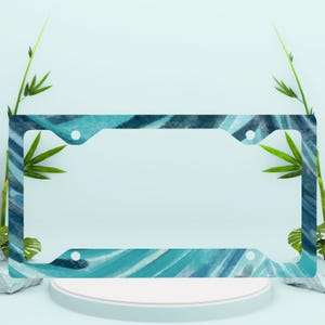 Tropical Leaf License Plate Frame – Teal Jungle Watercolor Car Accessory, Botanical Nature Gift, Boho Green Plate Cover