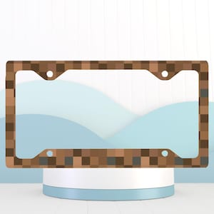 Brown Pixel License Plate Frame – Blocky Wood Look Car Accessory, Gamer Gift, 8-Bit Retro Style, Pixel Art Plate Cover