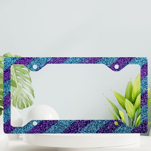 Purple & Blue License Plate Frame – Sparkly Car Accessory, Cute Girly Gift, Bling License Cover for Glam Drivers
