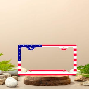 American Flag License Plate Frame, USA Patriotic Car Tag Cover, Red White Blue Car Accessory, 4th of July Gift,  Stars and Stripes Frame