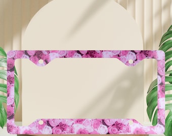 Pink Rose License Plate Frame: Floral Car Accessory for Women