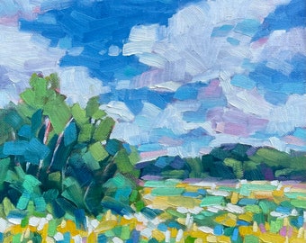 Pastel Day, original oil of Maine flower field