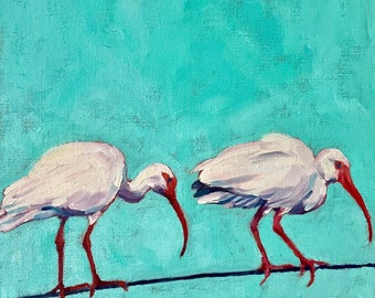 Ibis on a Wire, original oil painting