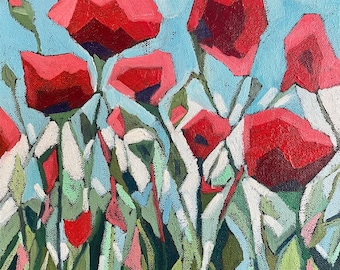 Abstract Poppies 2, original oil painting