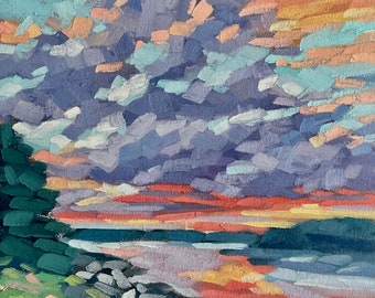 Spruce Head Sunset, original oil painting