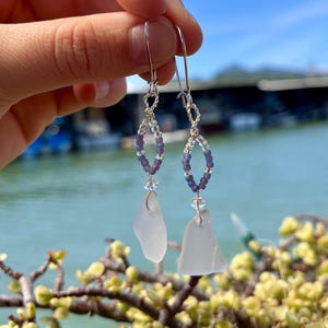 Lavender Sea Glass Earrings With Surgical Steel, Handmade