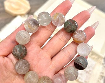 Natural Garden Quartz Phantom Crystal Bracelet: Multi-Color Ghost Quartz Beads gift for him her